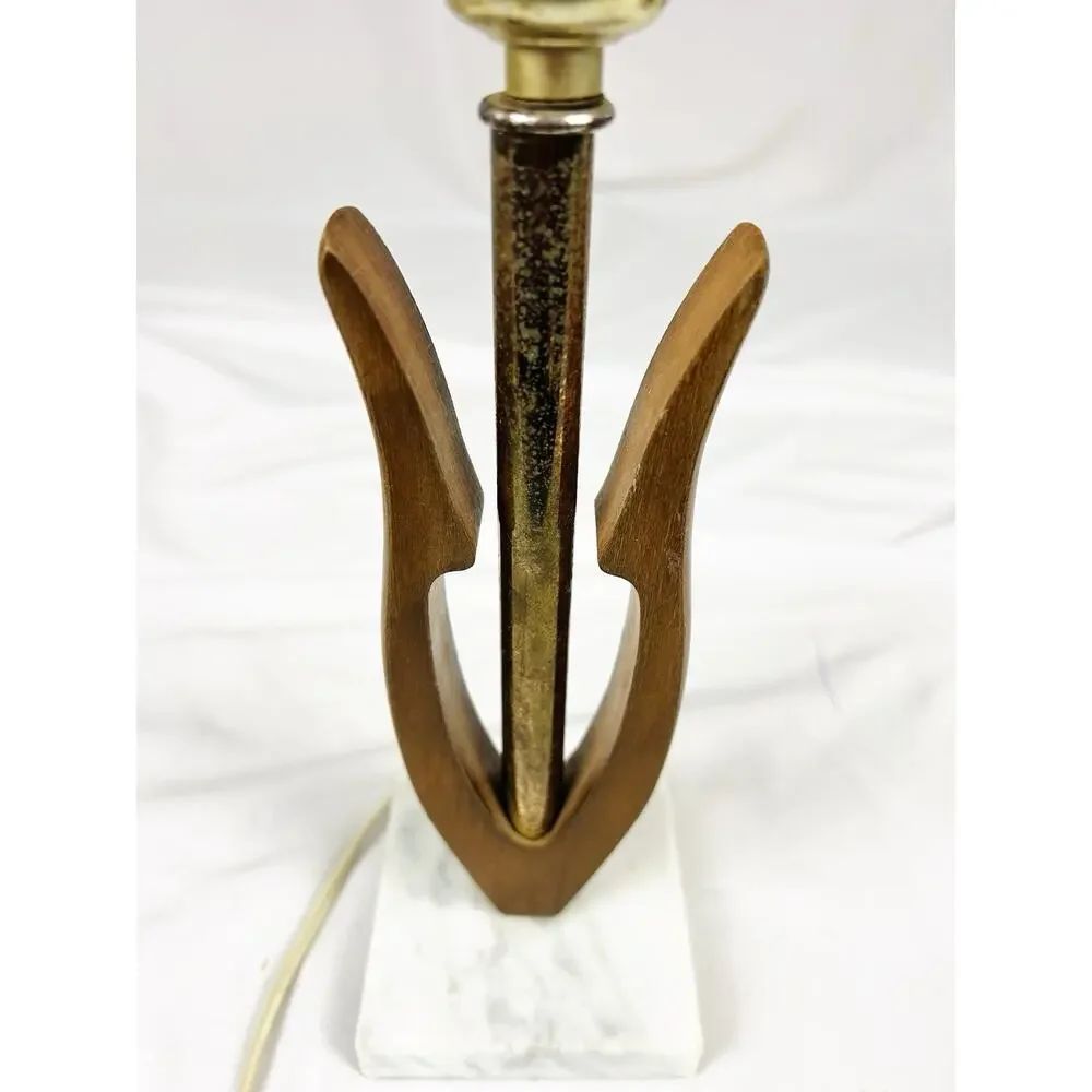 Vintage MCM Teak Tulip Marble Base Desk Lamp Table 11.75”